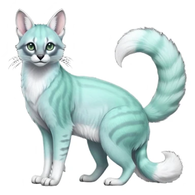 Colorful dark realistic iridescent pale light jade-green, mint-blue, whitish pastel white glorious divine exotic cute cool beautiful shiny beautiful fantasy-caracal-civet-genet-sergal-vernid-Cacomistle-Trico-oncilla-animal-Fakémon-hybrid-fursona (full body) sticker