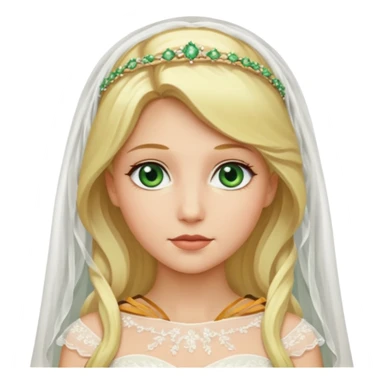 blonde haired green eyed bride in ivory gown  with veil no flowers sticker