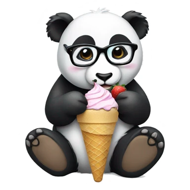 Panda with specs eating ice cream sticker