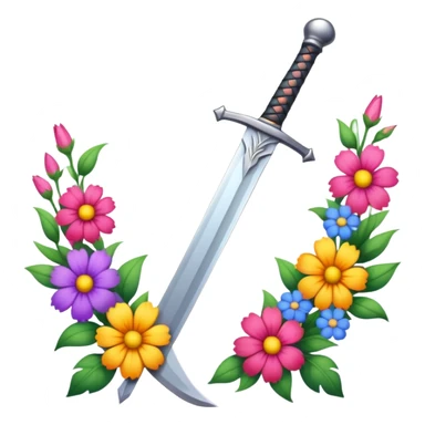 a sword facing downards surrounded by flowers sticker