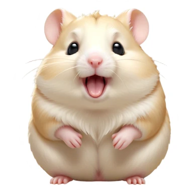 Cinematic Cute Yawning Cream Hamster Portrait Emoji, Head tilted slightly with a dramatic, wide-open yawn, showcasing a soft, pristine cream coat with tiny droopy ears, round dark eyes barely open in drowsy contentment, Simplified yet irresistibly adorable features, highly detailed, glowing with a soft, cozy glow, high shine, relaxed yet expressive, stylized with a touch of whimsy, bright and endearing, soft glowing outline, capturing the essence of a sleepy yet affectionate hamster, so drowsy it feels like it could stretch out of the screen and curl up for a nap! sticker