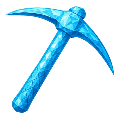 Transform the pickaxe into a diamond version, matching the color, faceted texture, and shine of the diamond chestplate reference. Keep the exact shape and proportions of the original pickaxe. Transparent background. sticker