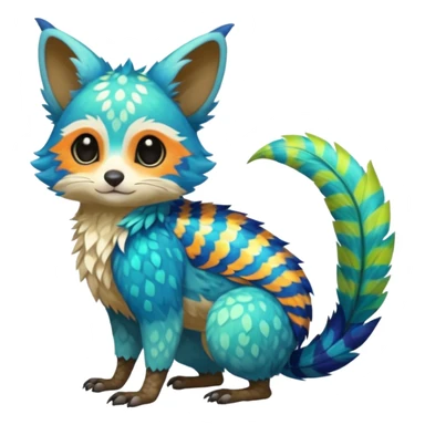 Colorful tropical exotic cute cool beautiful shiny beautiful fantasy-Trico-Cacomistle-oncilla-animal-Fakémon-hybrid-fursona (full body) sticker