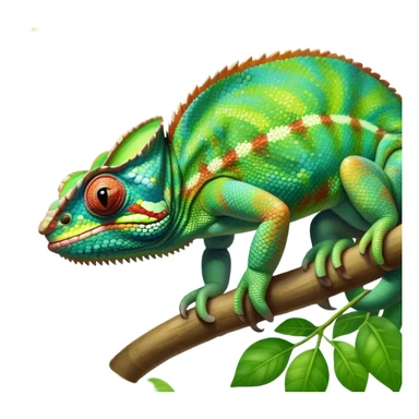 giant-chameleon-realistic emoji,-blending-with-vibrant-greenery.-detailed-scales-in-shifting-colors,-showing-the-chameleon’s-ability-to-camouflage.-soft-natural-light-highlights-its-texture.-nature-background, zoomed into its face sticker