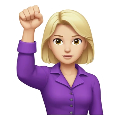Blonde lady’s fist raising with purple clothes sticker