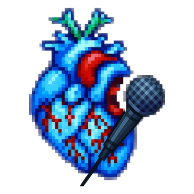 Add a microphone to the singing anatomical heart in pixel art style, keep the pixel art look and no background. sticker