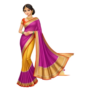 elegant colorful Indian saree with beautiful patterns and gold border sticker