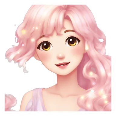 Gorgeous anime style lady blushing face dreamy idol model colorful shiny sparkle kawaii pastelcore cottagecore pearly petite simplistic aesthetic trending style sticker