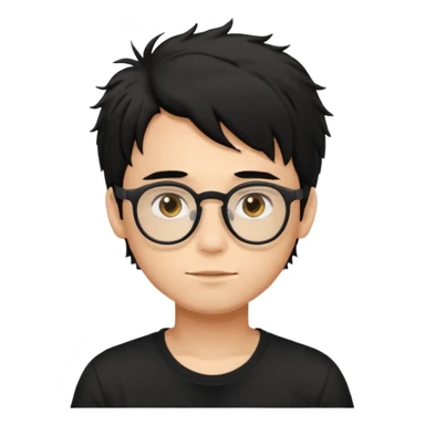 a light tan handsome boy with messy a black hair and spectacles. wearing a black tshirt sticker