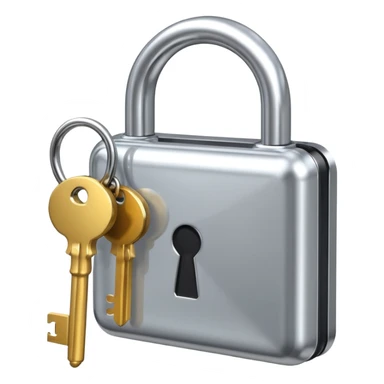 A chrome silver lock and key emoji, smooth metallic surfaces, glossy reflections, luxury swag vibe, minimal iOS emoji style, centered on clean white background sticker