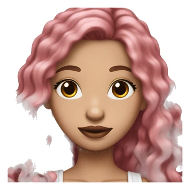 Long dark red middle part hair very Long lashes, white skin and pink lips, braces sticker