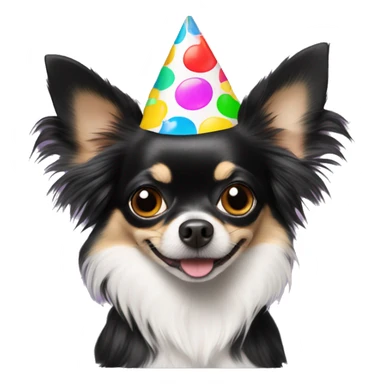 Black long haired chihuahua with a party hat on  sticker