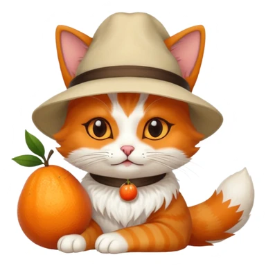 Cat wearing a hat and has a kitsune fruit in her hand sticker