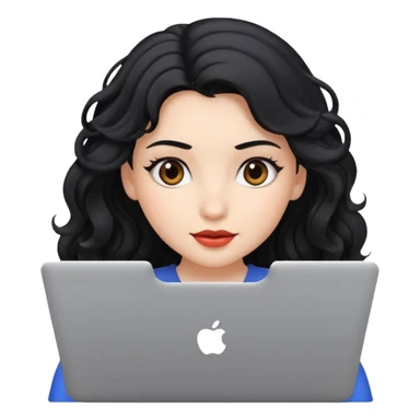 Beautiful girl, with black hair, with wavy hair, and with a laptop  sticker