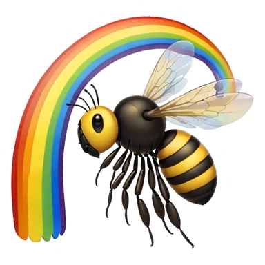 Bee flying near a rainbow sticker