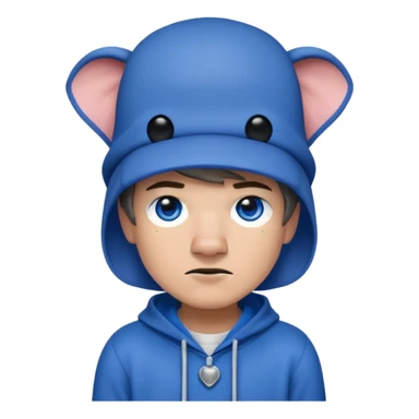 Minecraft character with a top hat And a hoodie That is blue And has a elephant And short hair And A eye patch That is white And black shoes And  Dot eyes  That are  Dark blue And a mouth Drooling And the skin mixed sticker