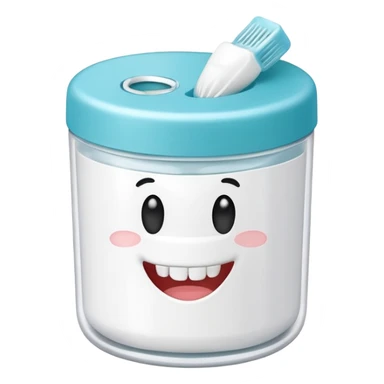 A small round plastic container with the phrase  "dental floss" on it sticker