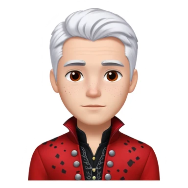 Carlos from Descendants, white hair with black roots, freckles, red black and white outfit sticker