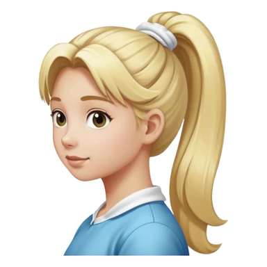 girl with long blonde hair in pony tail with white scrunchie sticker