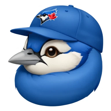 bluejay eyes closed sleeping, wearing toronto blue jays baseball hat,  sticker