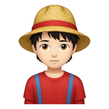 straw hat, black hair, anime style, red t-shirt,boy sticker