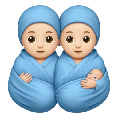 Twin swaddled babies in blue sticker