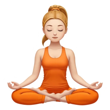 caucasian woman with ponytail in lotus position meditating, eyes closed, peaceful expression, bright orange yoga clothes sticker