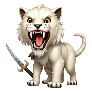 saber-toothed cat with absurdly long, sword-like canine teeth that are longer than its entire head, comically exaggerated fangs sticker