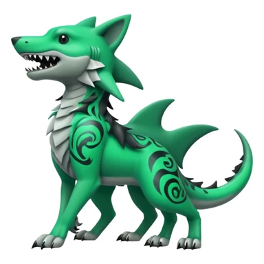 Edgy cool badass Neon-green landhai-sergal-wolf-canine, with a shark tail, with black and dark-green swirly patterns markings sticker