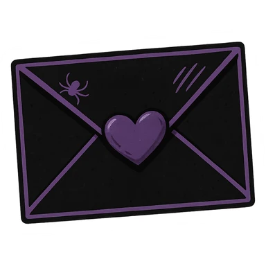 emo style black and purple envelope with a heart seal, no background sticker