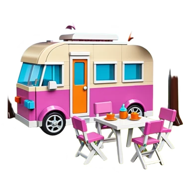 Jetson’s Ultra hotrod cute Lego Haunted Barbie dream house Caravan with picnic table and folding chairs on top  sticker