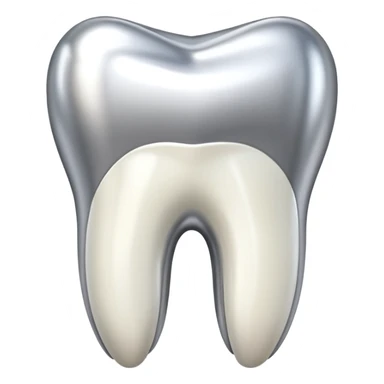 human tooth emoji, smooth chrome ceramic-metal texture, clean medical luxury aesthetic, isolated on white, no face sticker
