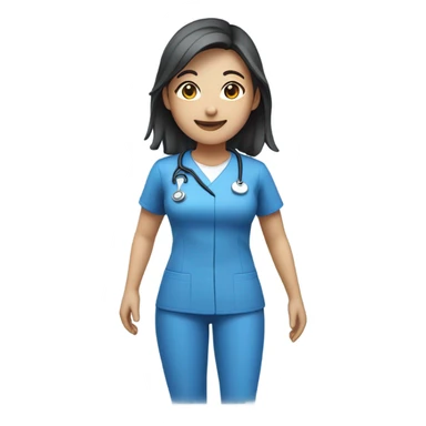 cute Asian nurse with smile, without hat, blue clothes, with arms sticker