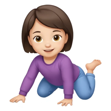 short brunette hair baby crawling on the floor with cute clothes sticker