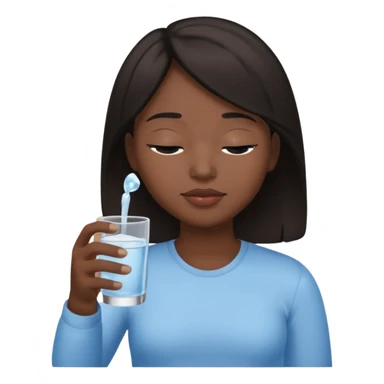 The central figure is an emoji of a person with dark hair, eyes closed, hold a glass but dont show the glass sticker
