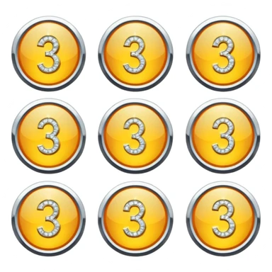 Gold badges with diamonds for paid subscriptions at different levels with the number 3 sticker