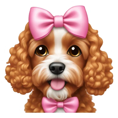 ginger cavapoo wearing pink bow sticker
