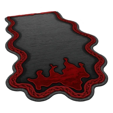 Minimalist emoji-style sticker of a carpet turning into a dark river, murky texture, grayscale and dried blood tones, side ropes in shadow
 sticker