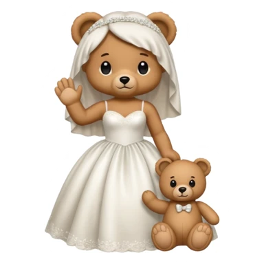Teddy bear wearing white wedding dress holding the hand to another teddy bear wearing nothing.  sticker