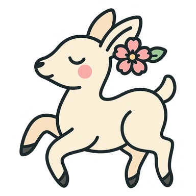 feminine adult vanilla cloud doe with rosy cheeks and cherry flowers, floating gracefully, minimalist style, brand identity, social media sticker