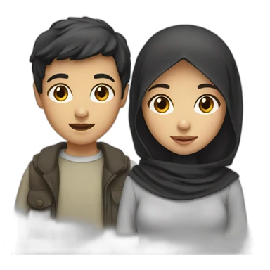 Boy with dark hair and girl with dark hair and girl in hijab sticker