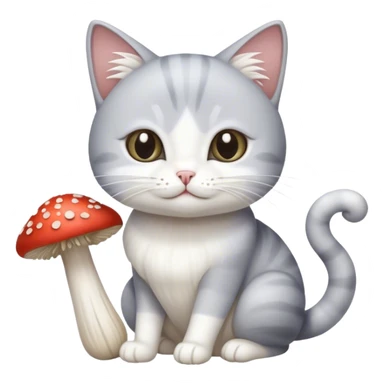 Grey white cat with enoki white mushrooms sticker