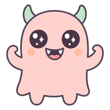 scary cute man, big eyes, fangs, playful expression, kawaii style sticker