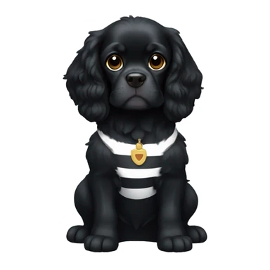 Small completely black king spaniel with black fur on his whole face and white stripe on chest sticker