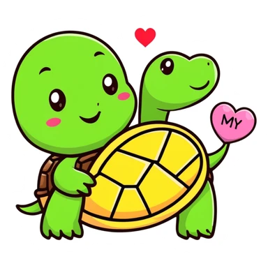 turtle with a heart-shaped shell and a banner saying 'Happy Mother's Day', cartoon style sticker