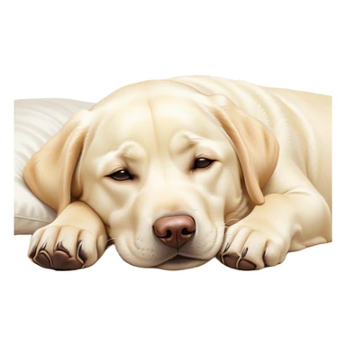 Meme-Worthy Cute Sleeping Cream Labrador Portrait Emoji, Head resting peacefully with a contented smile, showcasing a delightfully sturdy build and a luxuriously soft cream Fur, eyes shut in a serene nap, Simplified yet hilariously adorable features, highly detailed, glowing with a soft, drowsy light, high shine, relaxed and utterly lovable, stylized with an air of playful laziness, bright and heartwarming, soft glowing outline, capturing the essence of a comically sleepy companion, so meme-worthy it feels like it could instantly become the next viral sensation of adorable slumber! sticker