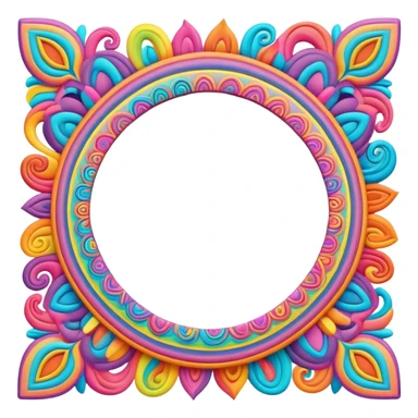 3D, psychedelic vibrantly colored hippie style page border sticker