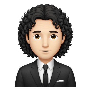 Cockasian guy with black long curly hair thats on his face and black eyes wearing a White simple suit guy  sticker