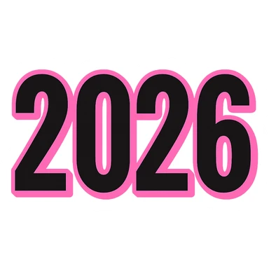 2026 year black and pink text, remove background sticker