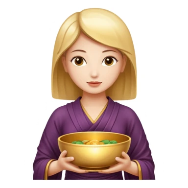 A woman  holds a Buddhist bowl in her hands. There is a glow around the girl. sticker
